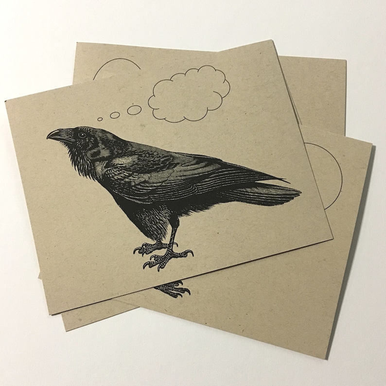 THE RAVENS . Set of 12 Postcards Kraft Cards 4.25 x 5.5 Post Cards Black Birds Crows Poe Inspired Stationery Quirky Animal Cards Invitations image 1