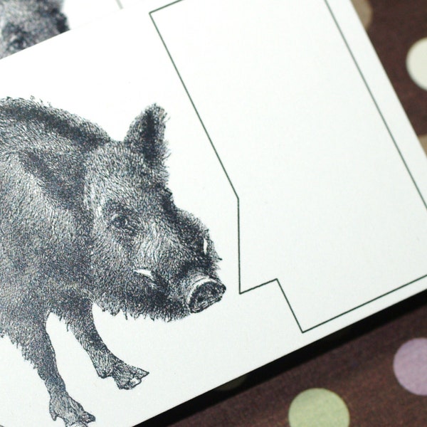 BORING BOAR . Mini Notecards Set of 5 Handmade Stationery Wild Pig Captioned Critters Tusks Wild Hog Gift Cards Folded Notes Animal Cards
