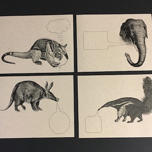 CRÉATURES NOURRISSANTES. Lot de 12 cartes postales cartes kraft 4,25 x 5,5 cartes postales Papeterie Animal original éléphant oryctérope fourmilier Tamandua gros nez