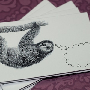 PARESSEUX À LA RECHERCHE DE L’ÂME . Mini Notecards Ensemble de 5 enveloppes faites à la main sous-titrées Créatures Bizarre Cartes-cadeaux Plié Notes Fun Papeterie