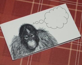 MEDITATIVE MONKEY . Mini Notecards Set of 5 Handmade Envelopes Captioned Critters Quirky Chimp Gift Cards Folded Notes Chimpanzee Cards