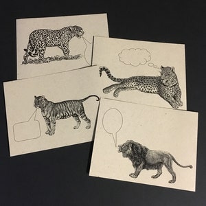 GRANDS CHATS. Lot de 12 cartes postales 4,25 x 5,5 cartes postales Papeterie Cartes animaux de la jungle Félins Lion Tigre Léopard Jaguar tacheté