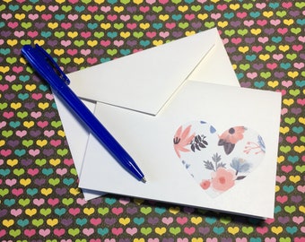 LOVE NOTES . Set of 12 (3.5”x5”) Colorful Heart Cards / Envelopes Folded Blank Notecard Bright Happy Fun Stationery for Mailing PenPal