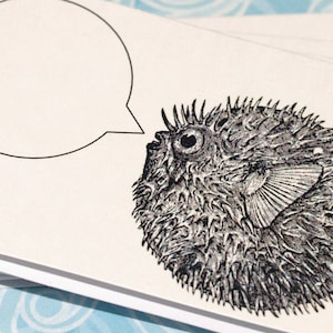 PUFFER PONTIIFIANT . Lot de 5 mini-cartes de correspondance Poisson mignon créature marine Poisson-globe épineux Cartes-cadeaux originales Humour Notes pliées amusantes