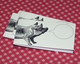 POETIC PIG . Mini Notecards Set of 5 Captioned Critters Handmade Stationery Farm Anima Hog Oink Cute Gift Cards Porcine Humor Funny Cards
