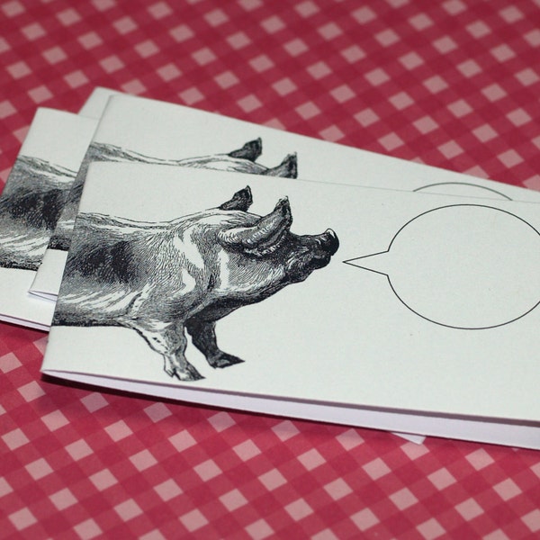 POETIC PIG . Mini Notecards Set of 5 Captioned Critters Handmade Stationery Farm Anima Hog Oink Cute Gift Cards Porcine Humor Funny Cards