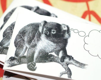 CONTEMPLATIVE KOALA . 5 Mini Notecards . Handmade Envelopes . Quirky . Australian Animal . Gift Cards . Folded Notes . Captioned Critters