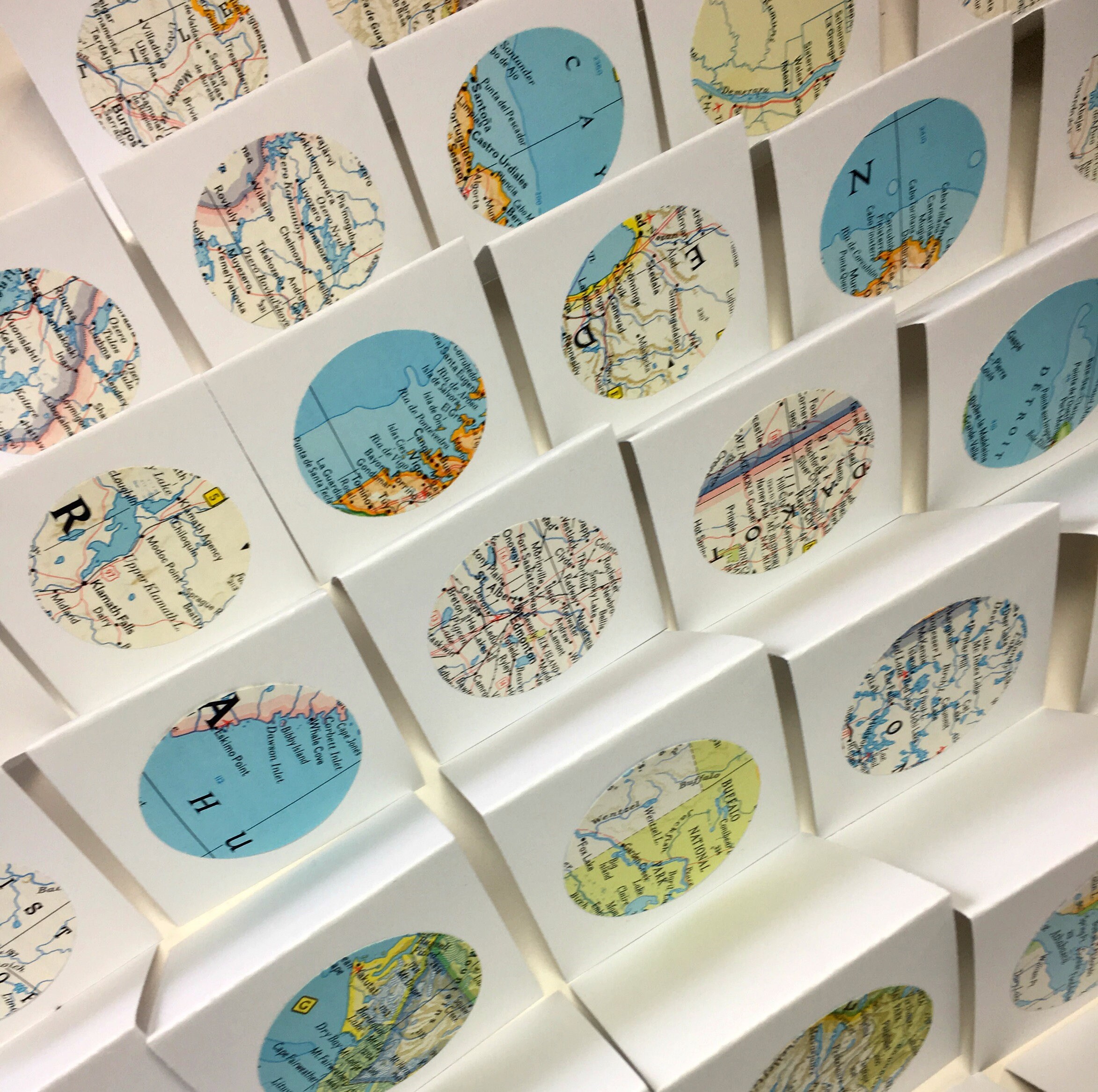 Mini Map NOTES . Tiny Square Cards With Vintage Atlas Circles Blank ...
