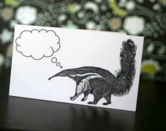 ANALYTICAL ANTEATER . 5 Mini Notecards with Envelopes Captioned Critters Quirky Wild Animals Gift Cards Folded Notes Cute Fun Small Cards