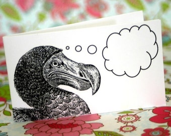 Mini Notecards . DAYDREAMING DODO Set of 5 Silly Cards Captioned Critters Quirky Gift Cards Folded Notes Thank You Cards Extinct Bird