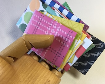 Mini ENVELOPE / CARD Set - 25 Tiny Notes Gift Cards Tooth Fairy Messages Colorful Flowers Stripes Dots Cute Fun Handmade Stationery