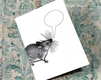 MUMBLING MOUSE . Blank Greeting Card Folded Notecard Quirky Fun Animal Captioned Critters Stationery Cute Rodent Whiskers Free US Shipping