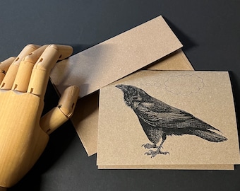 THE RAVENS . Folded Notecard Set A2 (4.25x5.5) Blank Kraft Cards Black Birds Crows Poe Inspired Vintage Illustration Stationery Gift Set