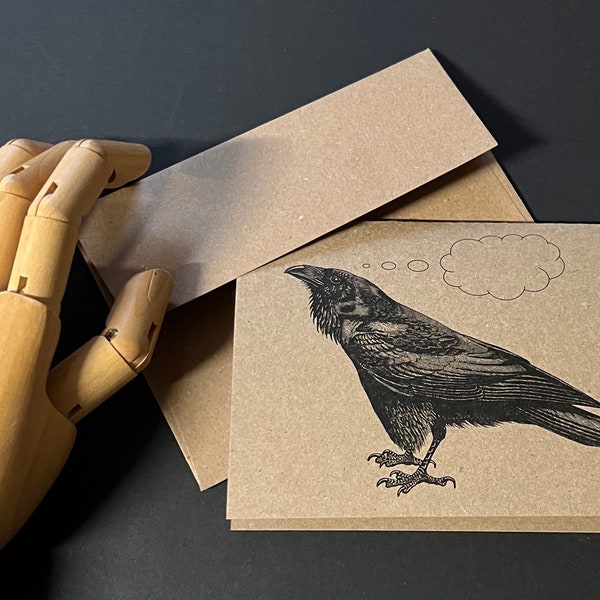 THE RAVENS . Folded Notecard Set A2 (4.25x5.5) Blank Kraft Cards Black Birds Crows Poe Inspired Vintage Illustration Stationery Gift Set