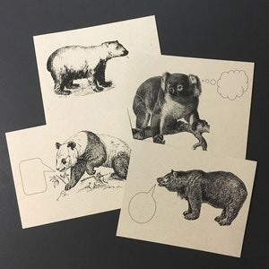 BIG BEARS . Set of 12 Postcards Kraft Cards 4.25 x 5.5” Post Cards Stationery Quirky Furry Animal Cards Polar Bear Koala Panda Grizzly
