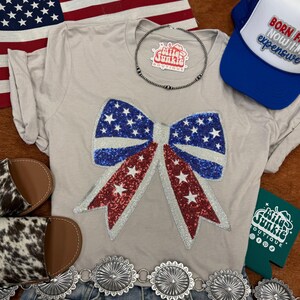 Americana Patriotic Bow Sequin Patch Tee