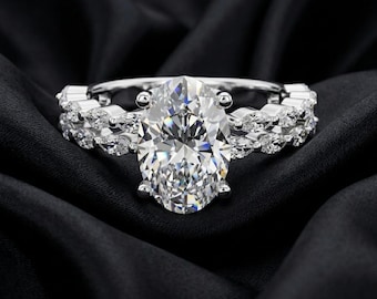 Oval Cut Moissanite Engagement Ring in 925 Sterling Silver, 2 Carat Marquise Double Band Ring, Bridal Promise Ring, Gift for Her