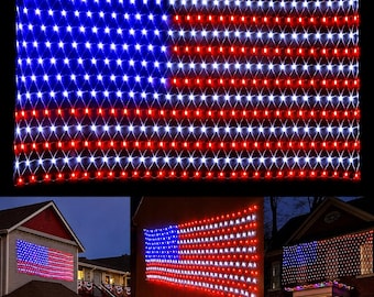 American Flag Net Lights 420 LED, Plug In Red White Blue Outdoor String Light for 4th of July, Memorial Day & USA 250th