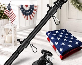 American Flag Pole Kit 5-6 Ft, Heavy Duty Metal Outdoor Flagpole with USA Flag, Anti Tangle Rings, Porch Wall Mount Bracket