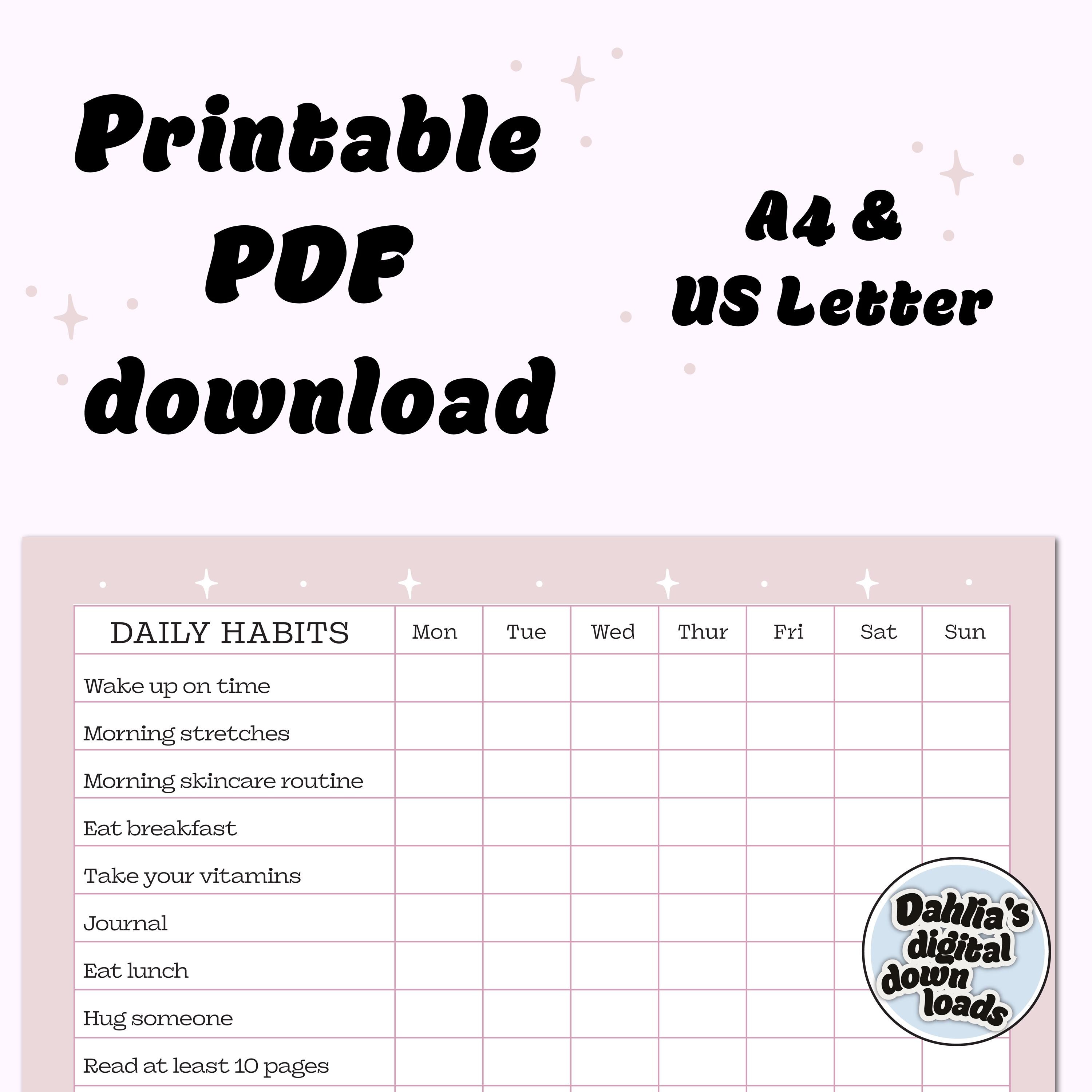 Self Care Habit Tracker | Weekly Planner | Digital Download - Etsy