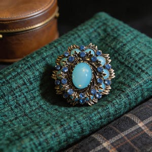 Vintage Blue Stone Brooch - Etsy