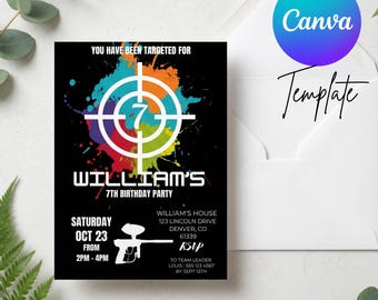 Paintball Birthday Invitation, Color Splash Party Template, Teen Tween Invite