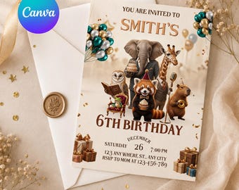 ズートピアの誕生日招待状、編集可能なCanvaテンプレート、子供向けパーティー招待状（デジタルダウンロード）