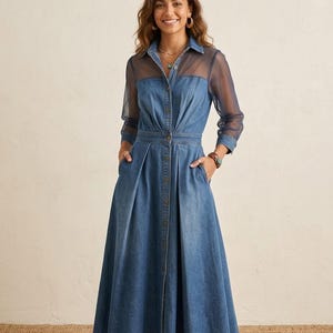 denim and tulle dress womens Vestido Maxi de Mezclilla Life In - Mezclilla