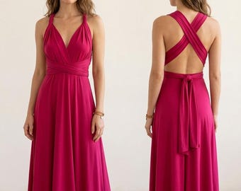 Rozkładana sukienka maxi Infinity, wielostronna, kopertowa suknia dla druhny, formalna kreacja wieczorowa w stylu boho