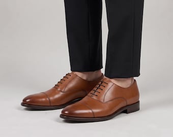 Handmade Leather Cap Toe Oxford Shoes for Men Classic Formal Dress Shoes Tremaro