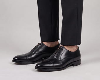 Handmade Leather Cap Toe Oxford Shoes for Men Classic Formal Dress Shoes Tremaro