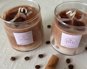 Vela de soja con aroma a café helado con leche, vela realista hecha a mano, regalo para amantes del café, decoración estética para el hogar, cera 100% de soja.