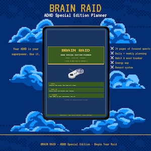 Planificador Brain Raid para el TDAH / Rastreador de hábitos diario y semanal gamificado (Descarga digital)