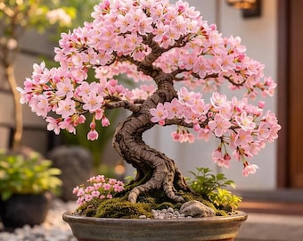 Bonsái de cerezo rosa Sakura / Planta viva / Árbol de flores raras para decoración de interiores y exteriores