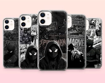 Zwart Spiderman-telefoonhoesje Spiderman Peter Parker Cover voor iPhone 17e, 16, 15, 14, 13, 12, Samsung S25, S24, S23, S22, A16, A26, Pixel 10,9