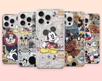 Cover per telefono con Topolino e personaggi Disney per iPhone 17e, 16, 15, 14, 13, 12, Samsung S25, S24, S23, S22, A16, A26, Pixel 10, 9Pro