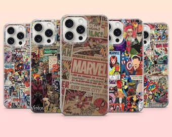 Funda vintage de Marvel para teléfono con diseño de superhéroe de cómic para iPhone 17e, 16, 15, 14, 13, 12, Samsung S25, S24, S23, S22, A16, A26, Pixel 10, 9A