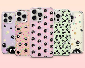 Funda para teléfono con diseño de duende de hollín, estilo Kawaii Studio Ghibli, compatible con iPhone 17e, 16, 15, 14, 13, 12, Samsung S25, S24, S23, S22, A16, A26, Pixel 10 y 9Pro.