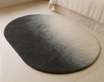 Modern Oval Rug, Black Beige Gradient Abstract, Minimalist Bedroom Carpet, Scandinavian Home Decor