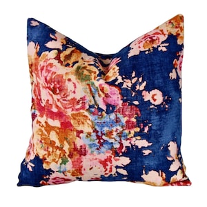 Blue floral Pillow,throw pillow,pillow cover,cushion,decorative pillow,Covington Venus basketweave sapphire,accent pillow,floral pillow