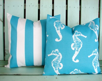 Pillow,pillow cover,decorative pillow,cushion,throw pillow,accent pillow,outdoor pillow,striped pillow,blue pillow,seahorse pillow