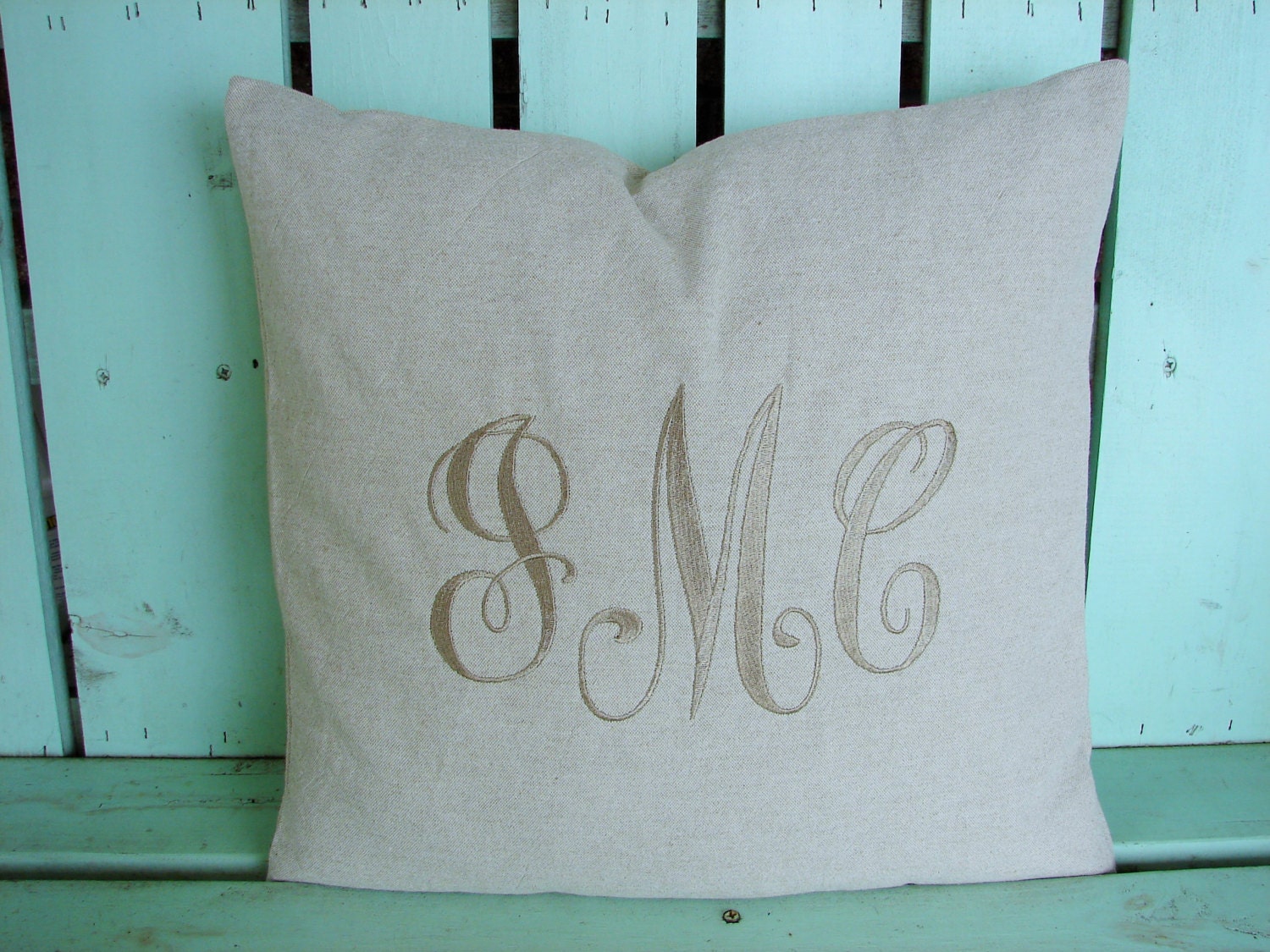 Monogram pillow coverlarge initial tan twill housewarming Etsy