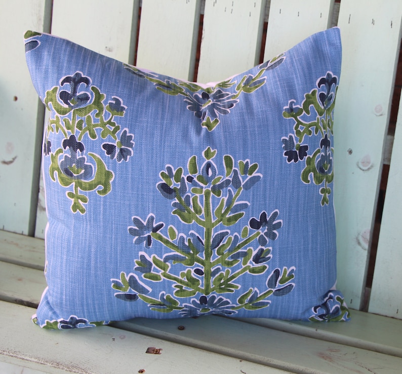Blue Floral Pillow Coverthrow Pillowpillow Coverdecorative Etsy