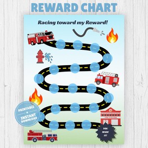 Fire Truck Reward Chart for Kids Chores and Behavior | Toddler Motivation Sticker Progress Chart