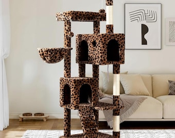Large Cat Tree Tower 64 Inch, Modern Cat Condo Furniture for Big Cats, Multi Level Cat Activity  Basket & Scratching Posts