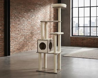 Modern Cat Tree Tower, 65 Multi-Level Condo with Sisal Scratching Posts