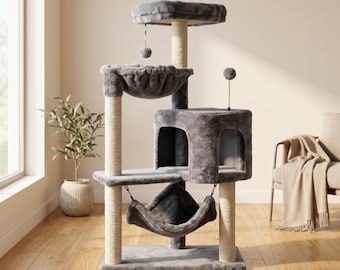 Modern Cat Tree Tower Condo Hammock, Sisal Scratching Post, Indoor Cat Furniture