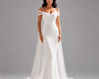Mermaid Wedding dress, off shoulder Bridal Gown, Elegant White Bride Dress