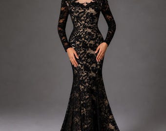 Off Shoulder Lace Mermaid Wedding Dress, Long Sleeve Bridal Gown