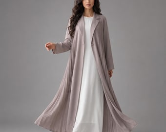Elegant Pleated Open Abaya | Modest Maxi Dress with Flowing cardigan